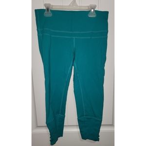 Prana calf crop capri leggings Turquoise teal womens medium lattice hem deco